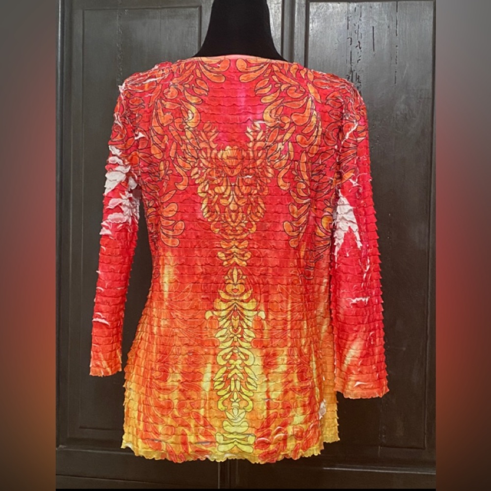 Notations Red, Orange & Yellow Floral design longsleeves blouse - Size Medium - Picture 3 of 9